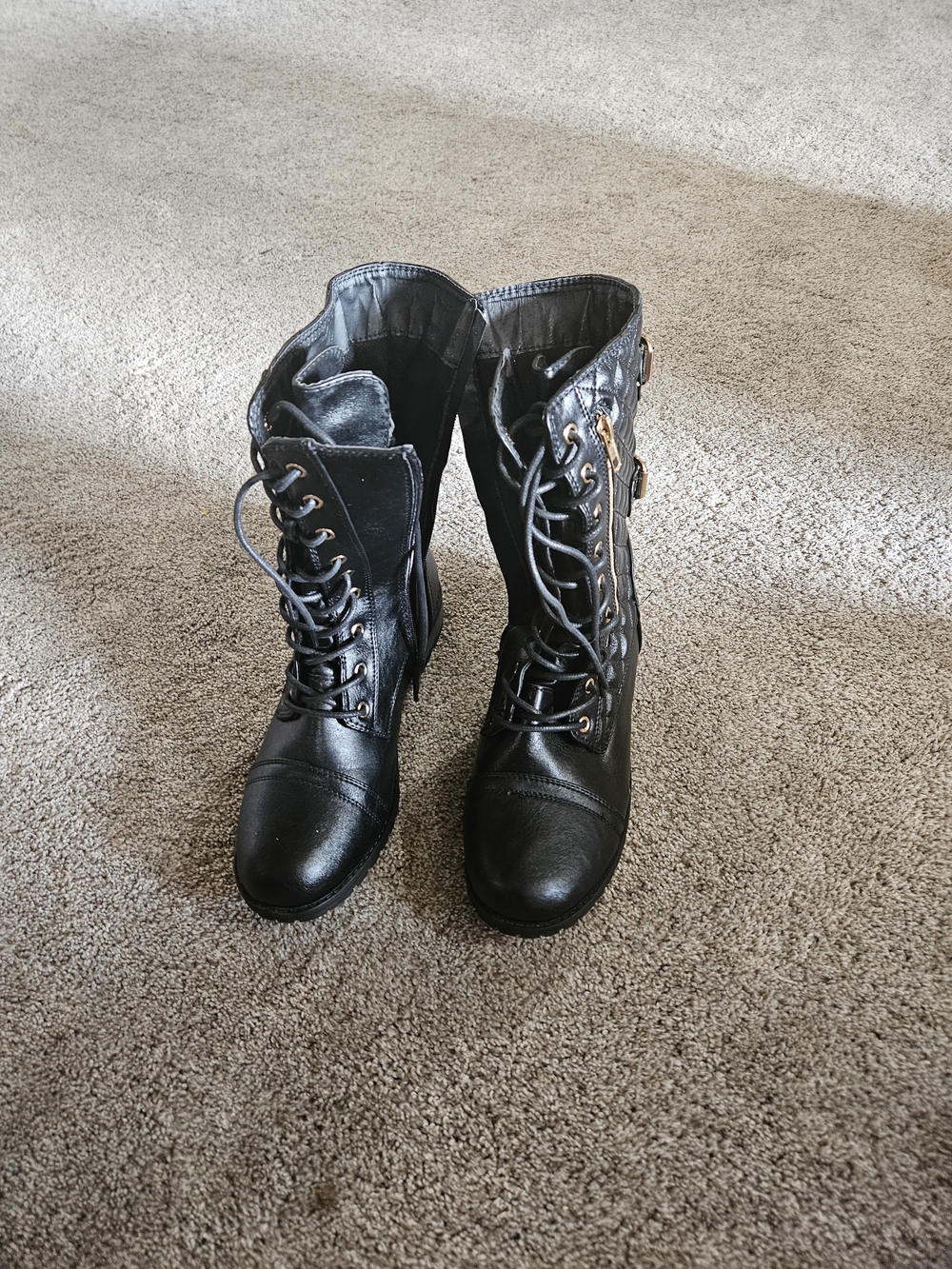 Forever 21 Black Lace-Up Combat Boots with Side Zip